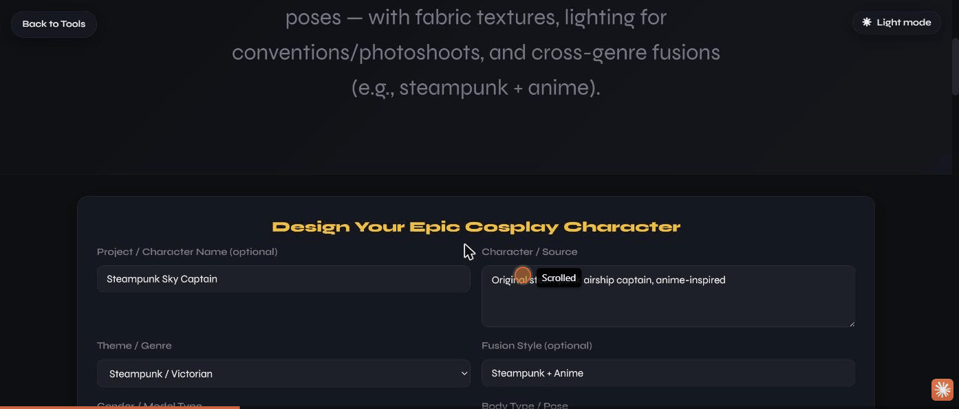 Cosplay &amp; Character Costume Creator