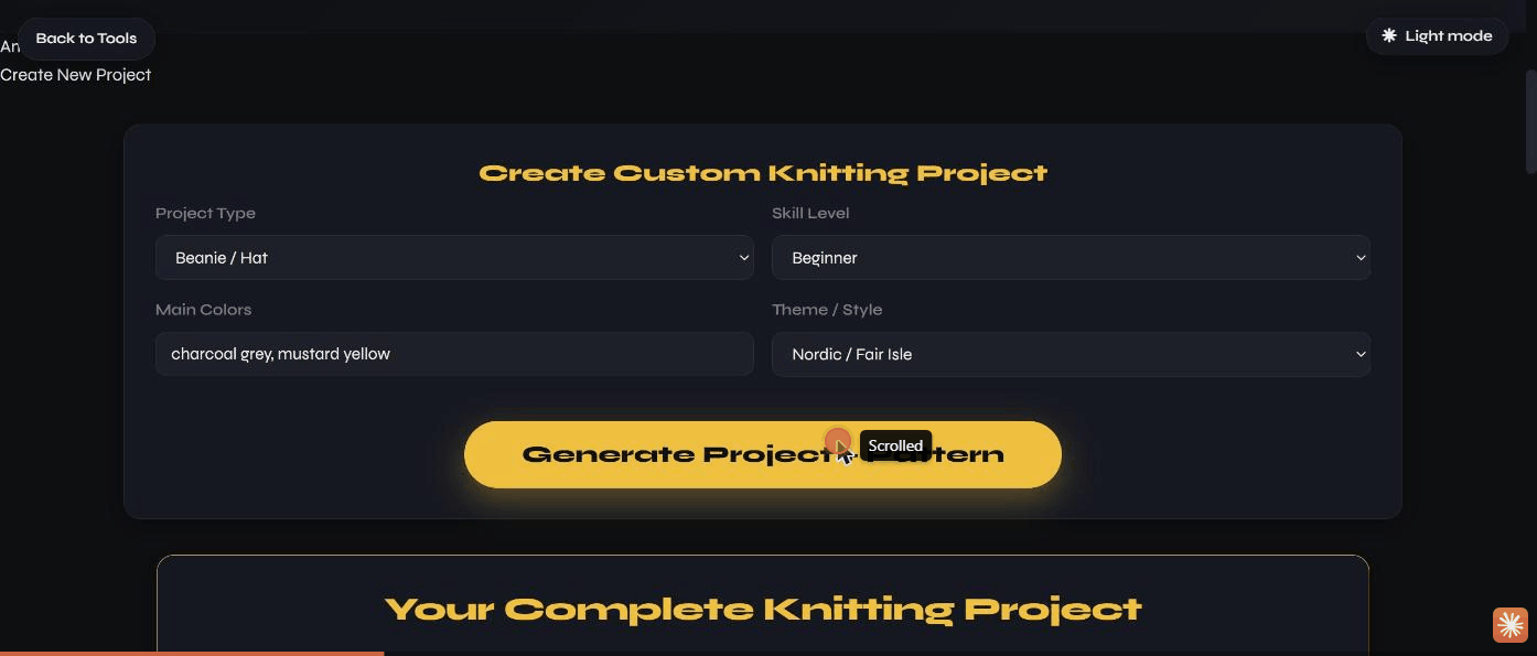 The create-project form