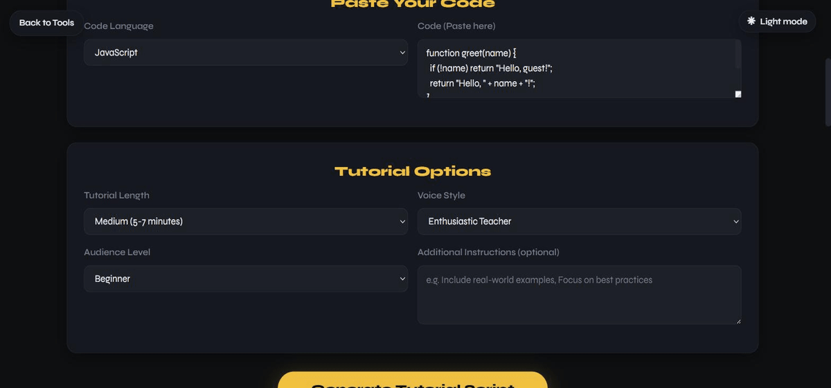 Code to Tutorial Script