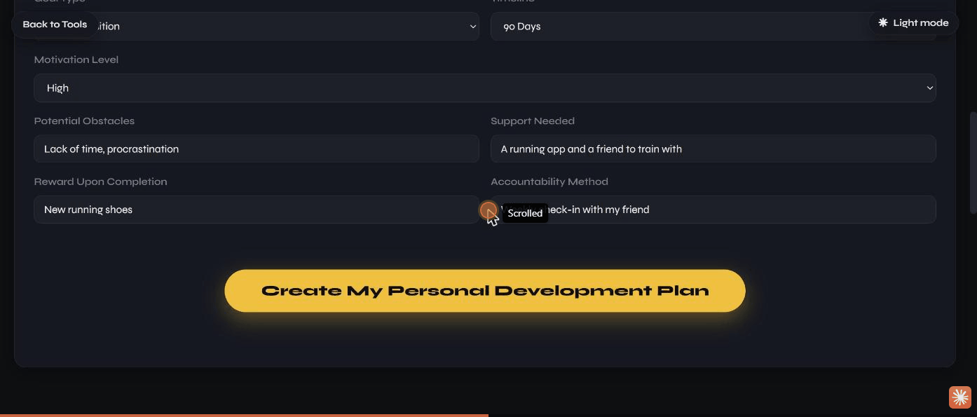 The form filled in