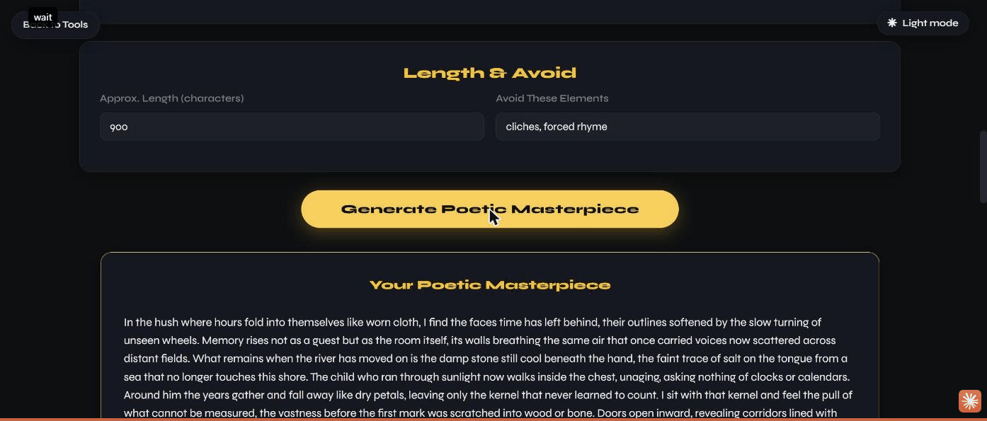 The generated poem and prompts