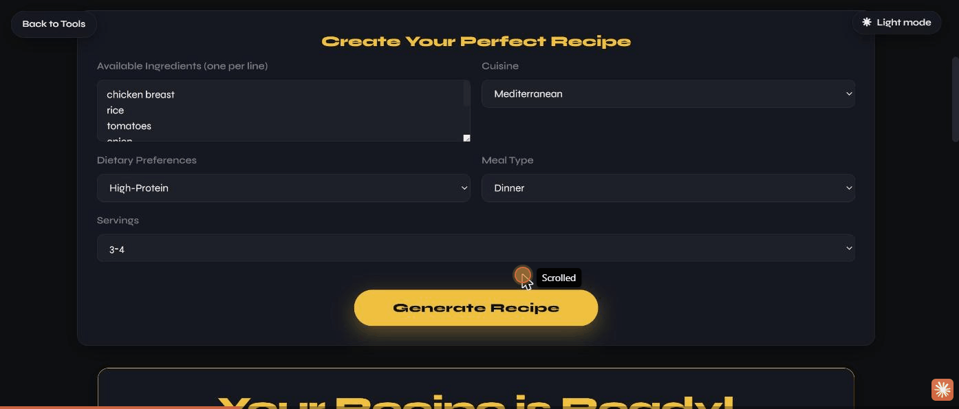 The ingredients form