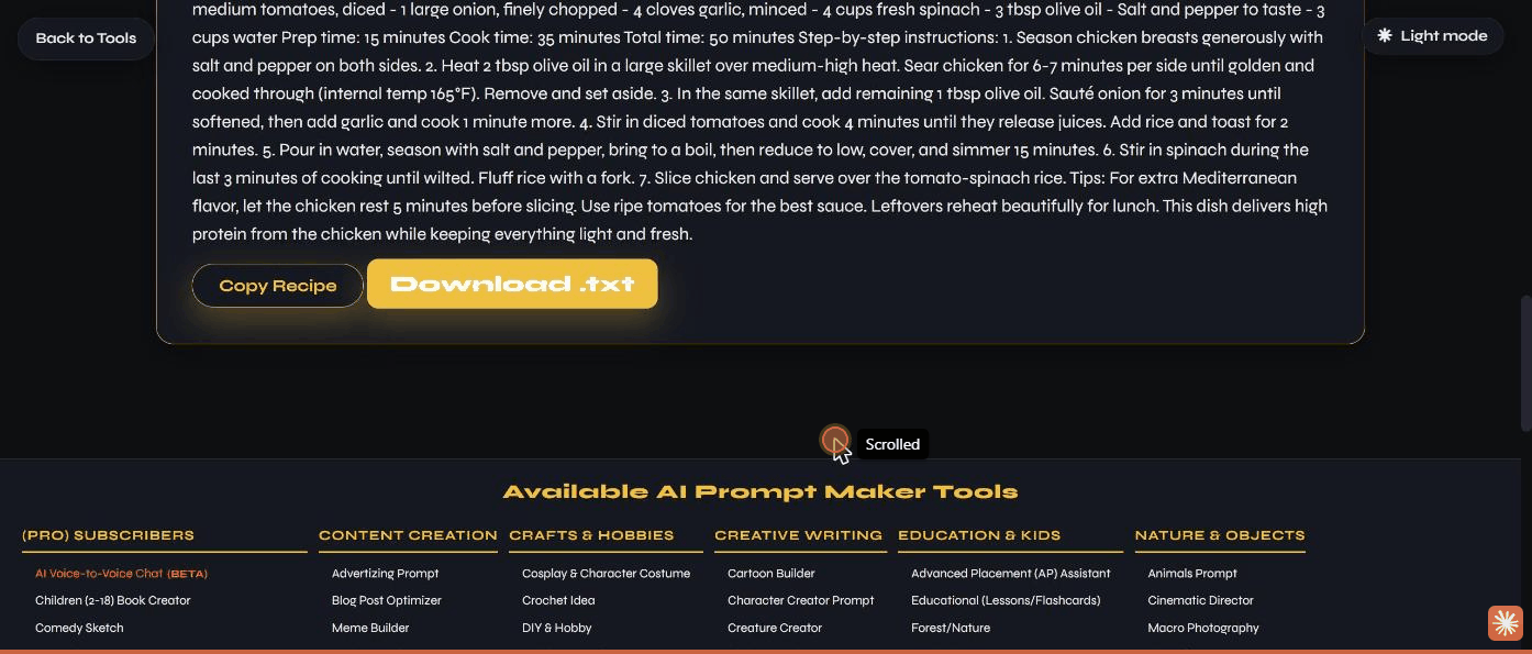 The generated recipe