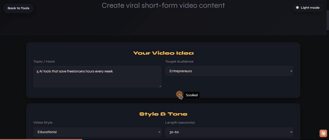 The video idea form