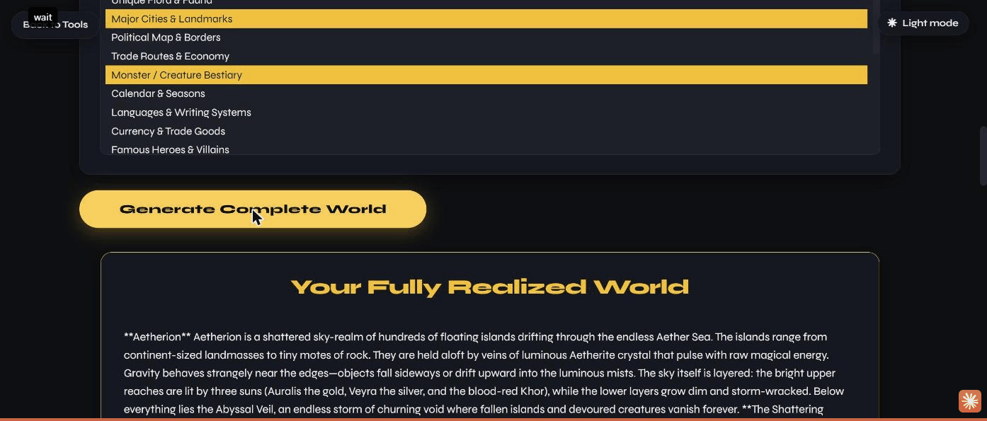 The generated world